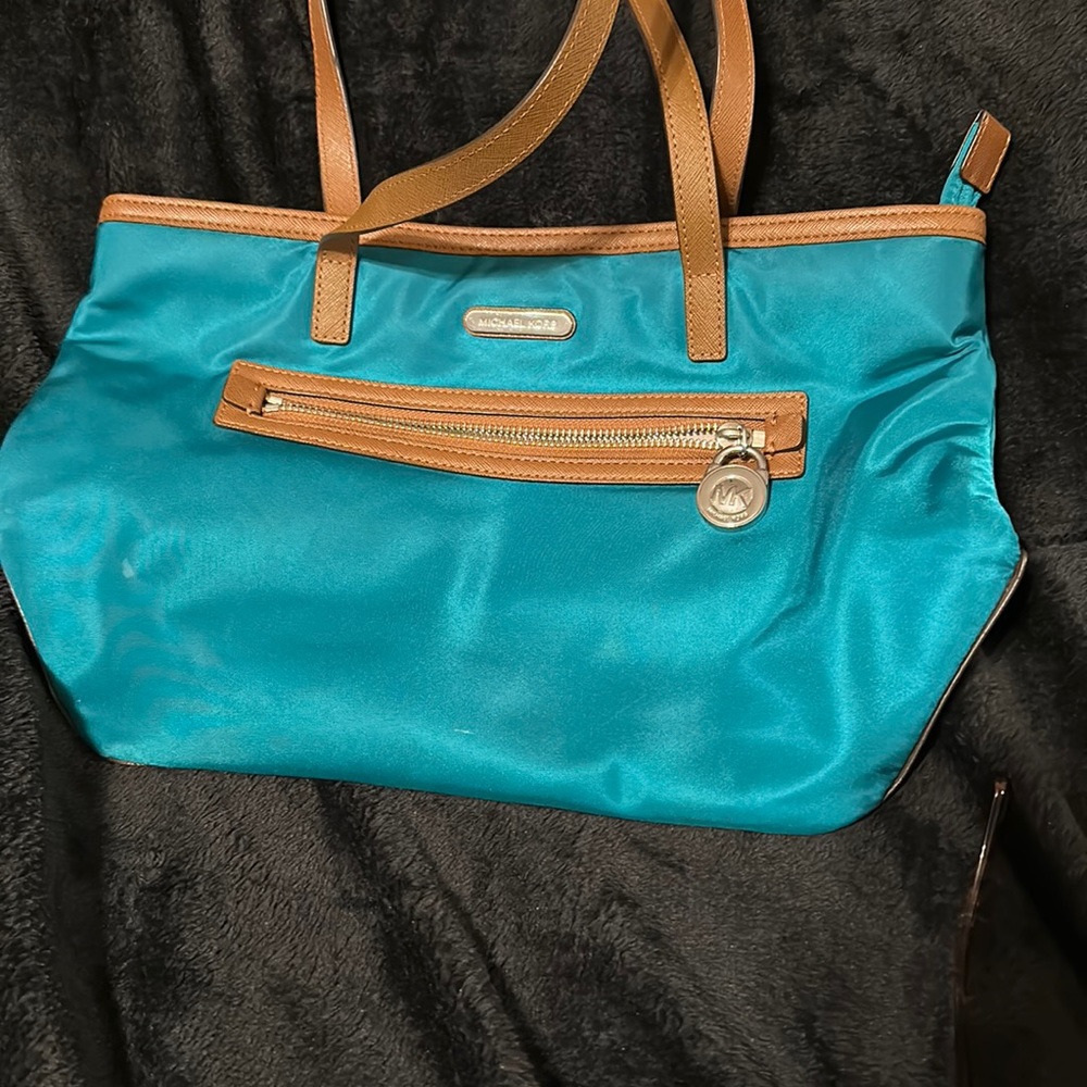 Michael Kors Bag Green cloth with brown leather trim